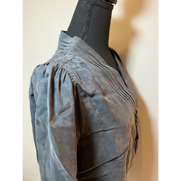Evereve Charcoal Gray Cupro Viscose Pleated Wrap Blouse Puff Sleeve Size M - Picture 10 of 11
